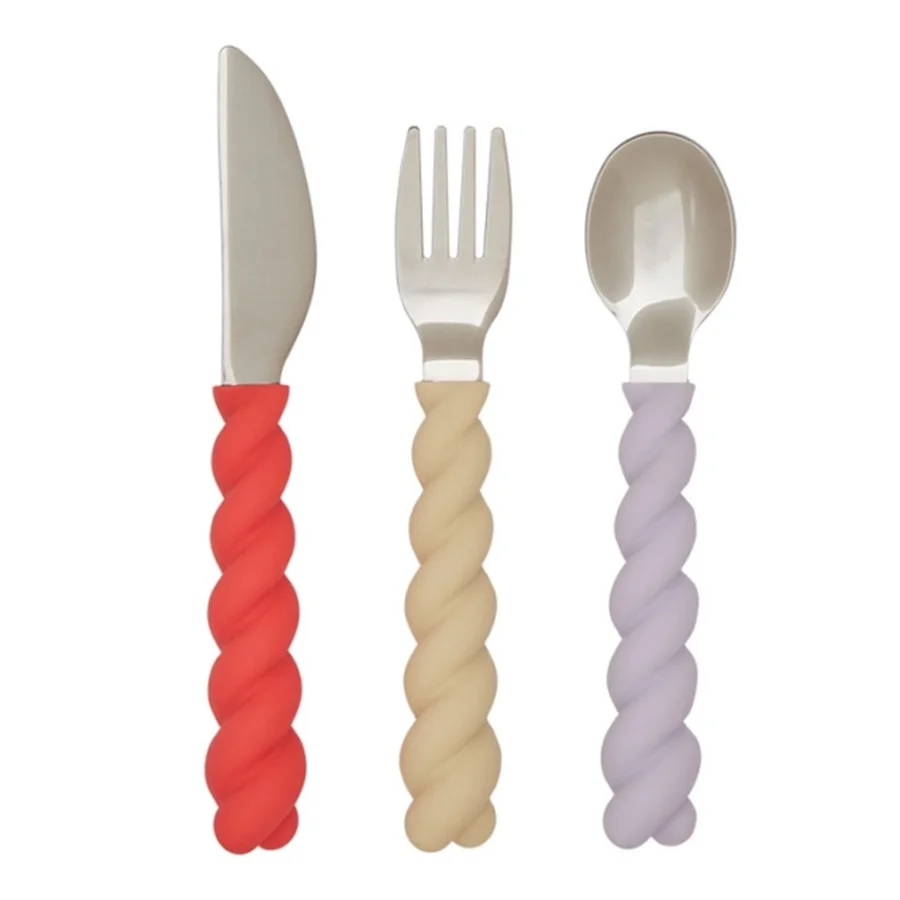 OyOy Mellow Besteckset, lavender/vanilla/cherry red
