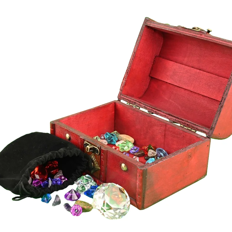 Robetoy Hölzerne Schatztruhe mit Diamanten und Steinen
