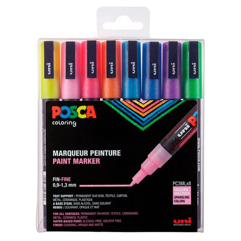 Posca marker PC-3M, 8-pak glitter