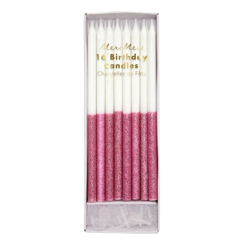 Meri Meri lagkagelys dyppet med glitter, pink