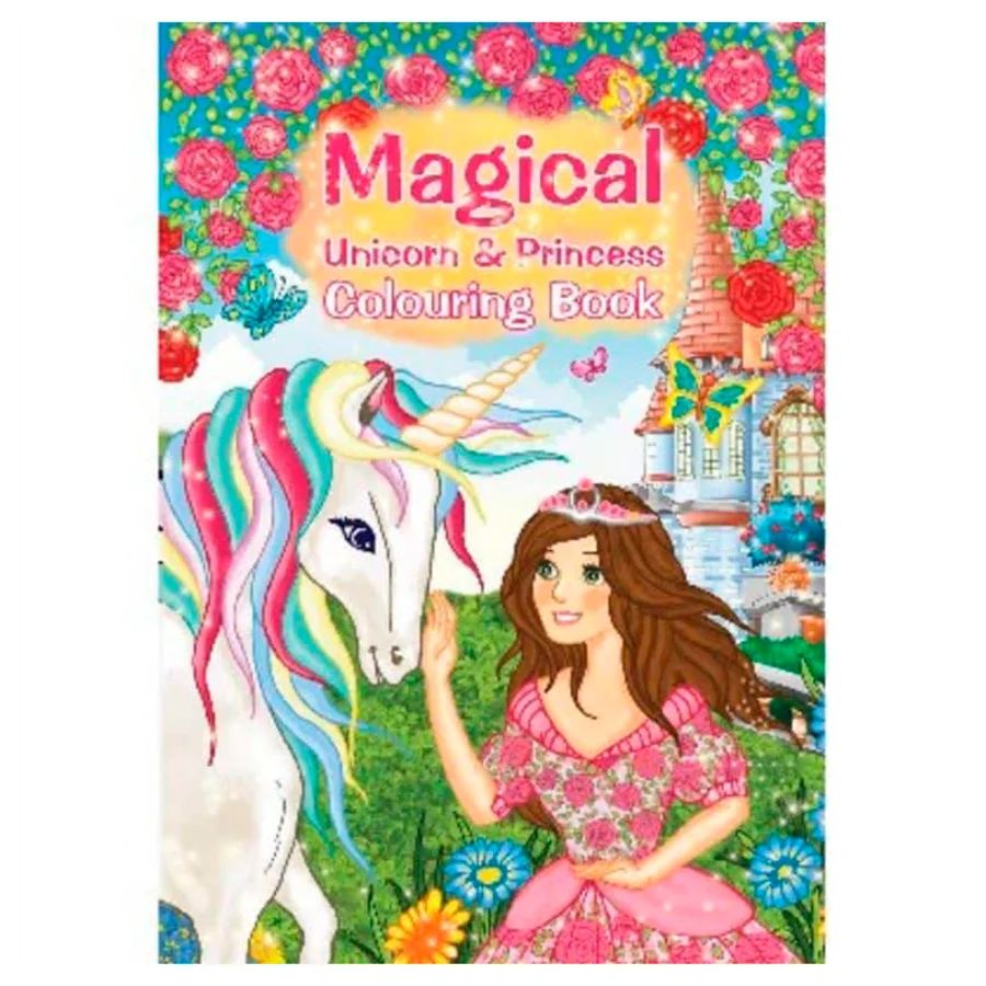Malbuch A4, Magisches Einhorn und Prinzessin, 16 Seiten