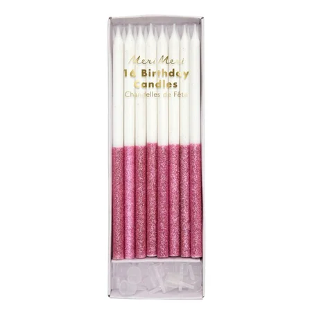 Meri Meri lagkagelys dyppet med glitter, pink