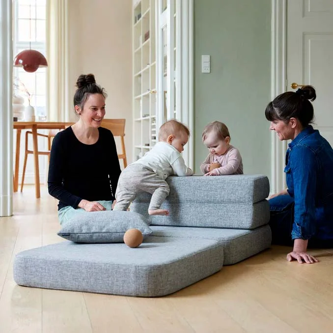 3-Fold Sofa Single, multigrau mit dunkelgrauem Knopf, byKlipKlap