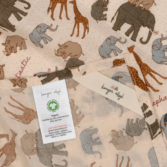 Konges Sløjd 3er-Pack Mulltücher, elephantastic