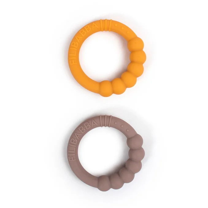 Filibabba Beissring aus Silikon, 2er-Pack, warm grey/honey gold