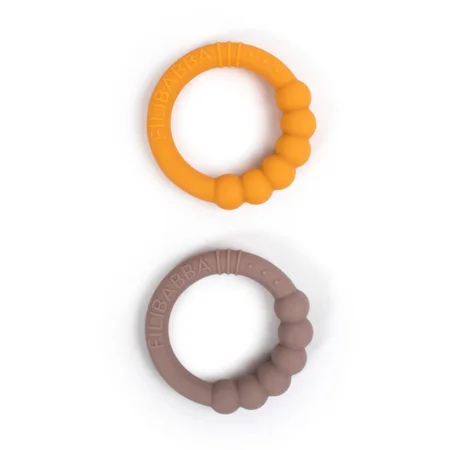 Filibabba Beissring aus Silikon, 2er-Pack, warm grey/honey gold