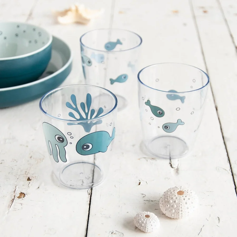 Done by Deer 3 Yummi glas, Sea friends Blue