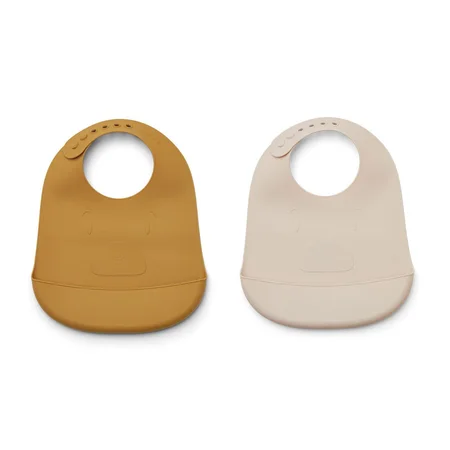 Liewood 2-pak silikone hagesmæk, mr bear - golden caramel/sandy