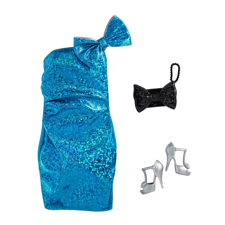 Barbie dukketøj, blå metallic kjole