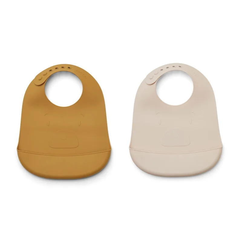 Liewood 2-pak silikone hagesmæk, mr bear - golden caramel/sandy