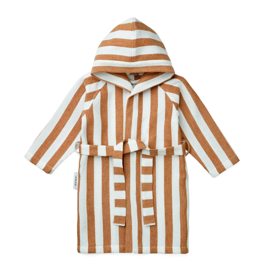 Liewood Waffel-Bademantel gestreift, golden caramel/white
