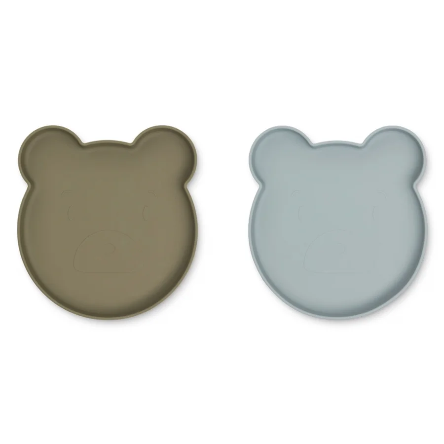 Liewood 2-pak silikonetallerkner, mr Bear khaki/blue fog