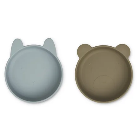 Liewood 2-pak skåle, blue fog/khaki