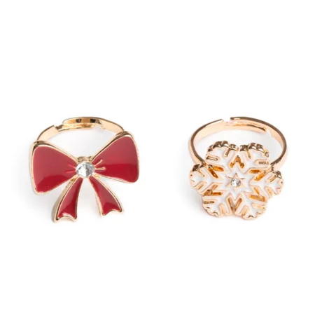 Great Pretenders Holiday fingerringe 2 stk, julesløjfe og snefnug