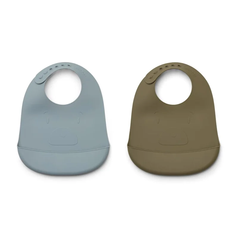 Liewood 2-pak silikone hagesmæk, mr bear - khaki/blue fog