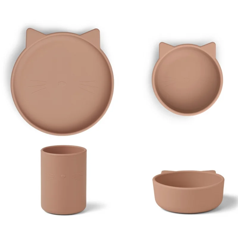Liewood silicone spisesæt junior, Cat dark rose