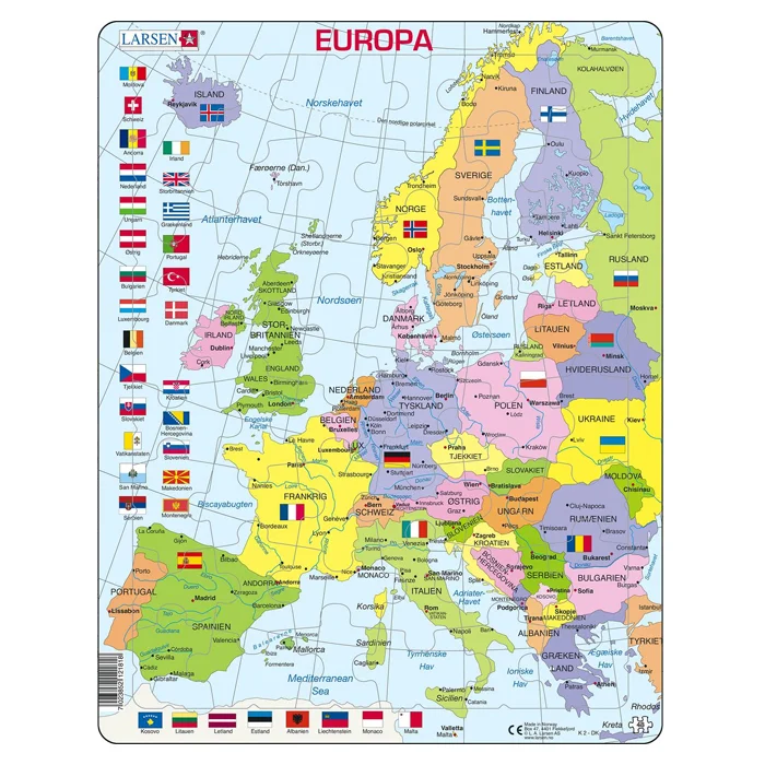 Larsen puslespil, Europa m.flag - 48 brikker