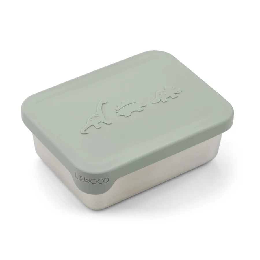 Liewood snackbox i stål m.siliconelåg, Dino dusty mint
