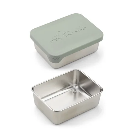 Liewood snackbox i stål m.siliconelåg, Dino dusty mint