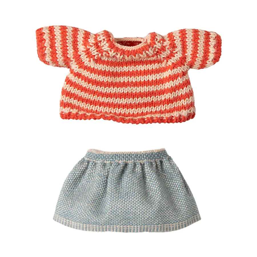 Maileg Kleidung für große Schwester Maus, Strickpullover und Rock