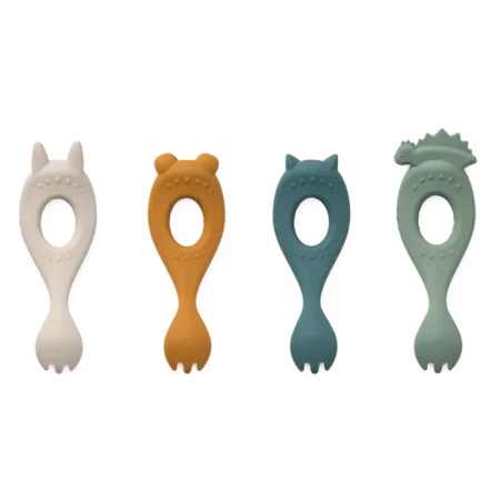 Liewood Liva 4er-Pack Silikon-Gabelset, faune green multi mix