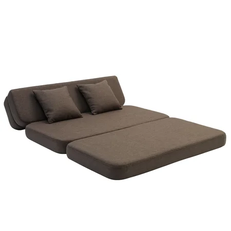 3-Fold Sofa 140 cm, braun mit sandfarbenen Knöpfen, byKlipKlap