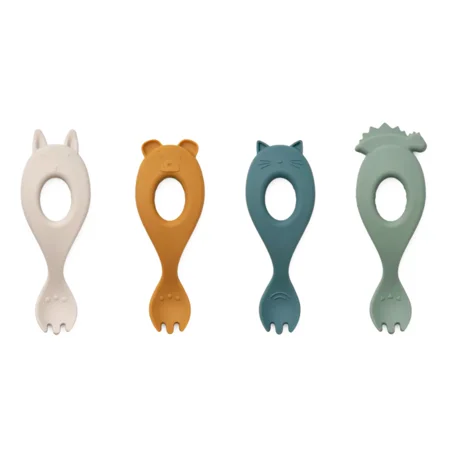 Liewood Liva 4er-Pack Silikon-Gabelset, faune green multi mix