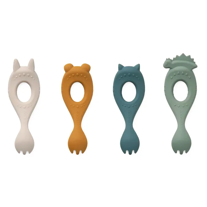 Liewood Liva 4er-Pack Silikon-Gabelset, faune green multi mix