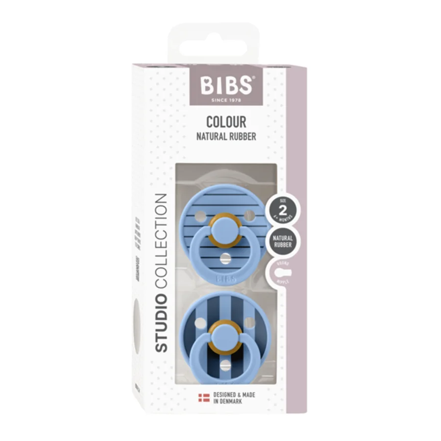 Studio Line 2er-Pack Schnuller Größe 2 mit Streifen, Sky Blue, BIBS