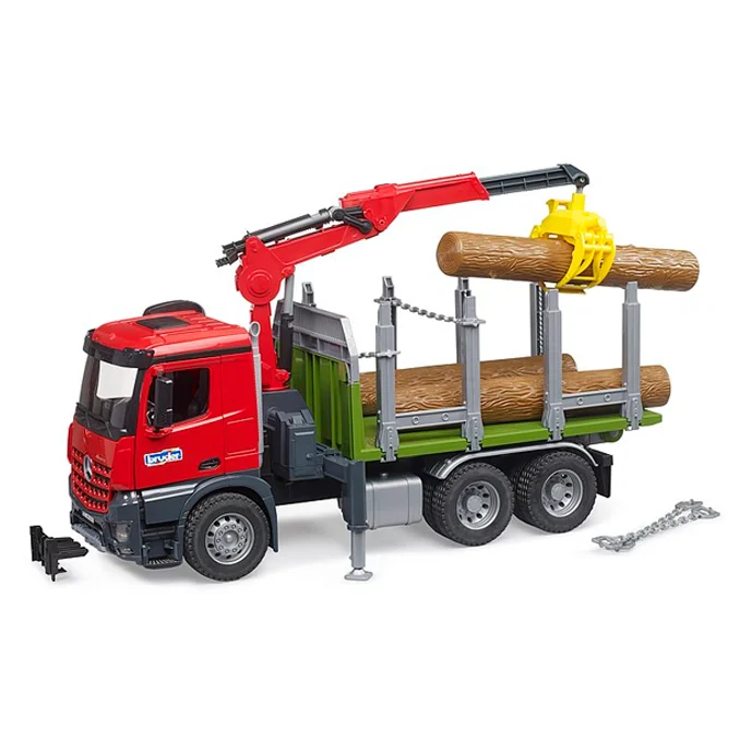 Bruder MB Arocs Holztransport LKW mit Ladekran, Greifer und 3 Baumstämmen