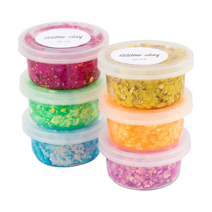 Creativ Company Glitter Knete, 6 Dosen, verschiedene Farben