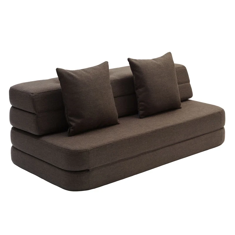3-Fold Sofa 140 cm, braun mit sandfarbenen Knöpfen, byKlipKlap