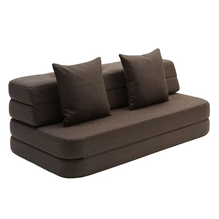 3-Fold Sofa 140 cm, braun mit sandfarbenen Knöpfen, byKlipKlap