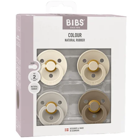 BIBS 4er-Pack runde Schnuller, Größe 2 - ivory/sand/vanilla/dark oak