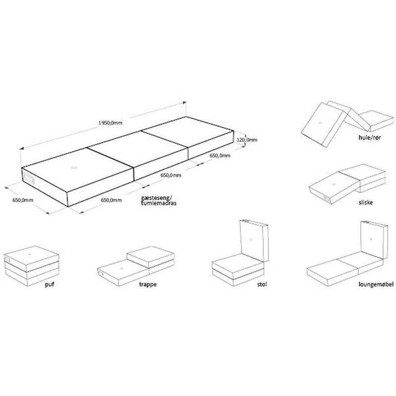 3-fache Einzelmatratze, multigrau mit dunkelgrauen Knöpfen, by KlipKlap