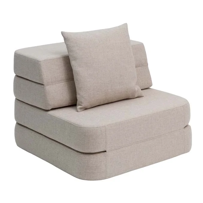 3-Fold Sofa Single soft, beige mit sandfarbenen Knöpfen, byKlipKlap