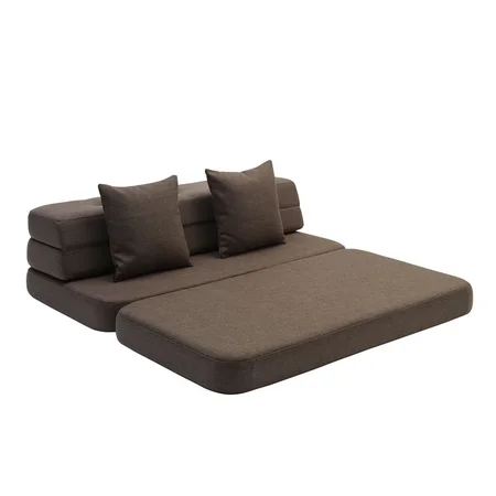 3-Fold Sofa 140 cm, braun mit sandfarbenen Knöpfen, byKlipKlap