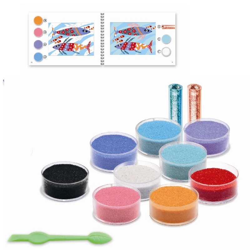Djeco Kreativbox, Sandmotive mit Regenbogenfischen