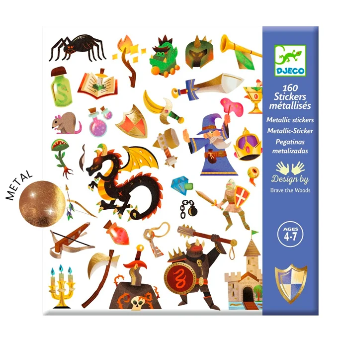 Djeco Metallic-Sticker, fantasievolles Mittelalter
