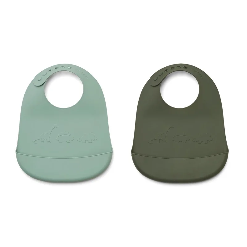 Liewood 2-pak silikone hagesmæk, dino - peppermint/hunter green