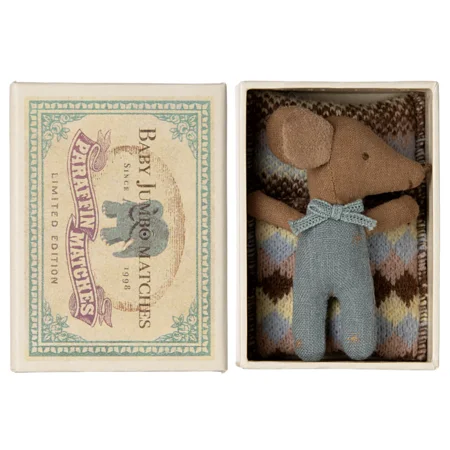Sleep-Awake Baby Maus in Streichholzschachtel, blau, Maileg