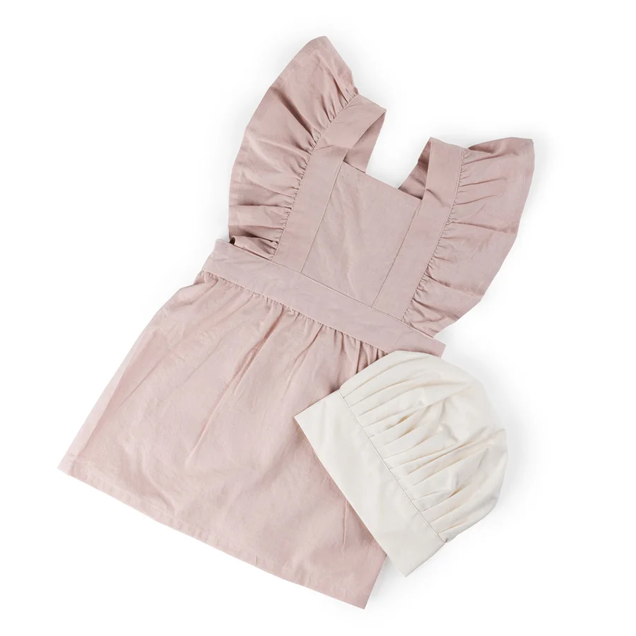Sebra Kinderschürze mit Kochmütze, dusty pink