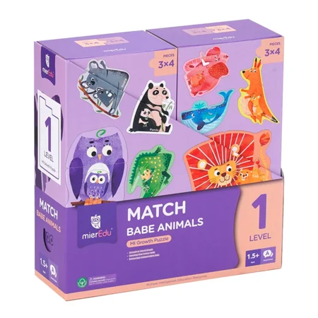 mierEdu, Puzzle 8 x 3 Teile, Tierjunge mit Eltern