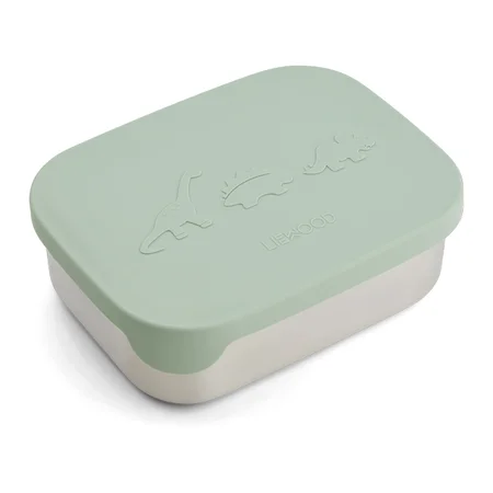 Liewood Lunchbox aus Stahl mit Silikondeckel, dino dusty mint