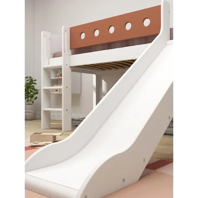 FLEXA Halbhohes Bett mit gerader Leiter und Rutsche, weiß/rosa