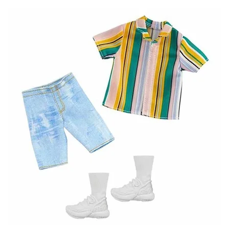 Barbie dukketøj til Ken, denimshorts og stribet skjorte
