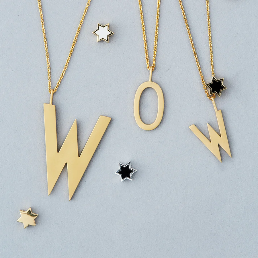 Design Letters smykkevedhæng, hvid emalje stjerne - guld