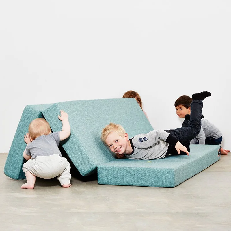 3-fold Matratze XL, 200 cm blaugrau mit grauen Knöpfen, byKlipKlap 