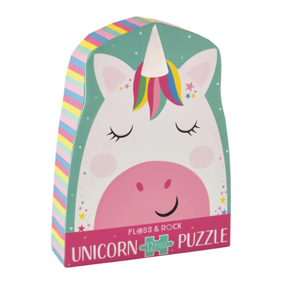 Kinderpuzzle, 12 Teile - Regenbogen-Einhorn, Floss & Rock, 
