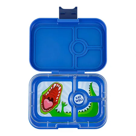 Yumbox Panino Lunchbox mit 4 Fächern, Surf blau/Dinosaurier Tablett